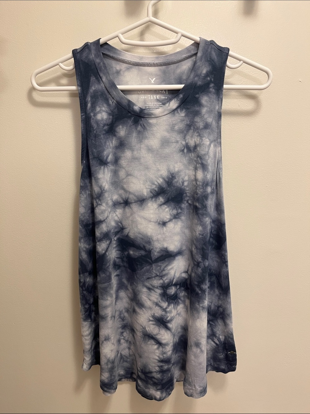 American Eagle Outfitters Navy and White Soft & Sexy Tie-Dye Tank Top